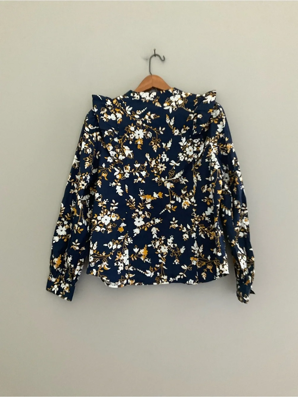 J. Crew, Navy Blue & Gold, Floral, Blouse